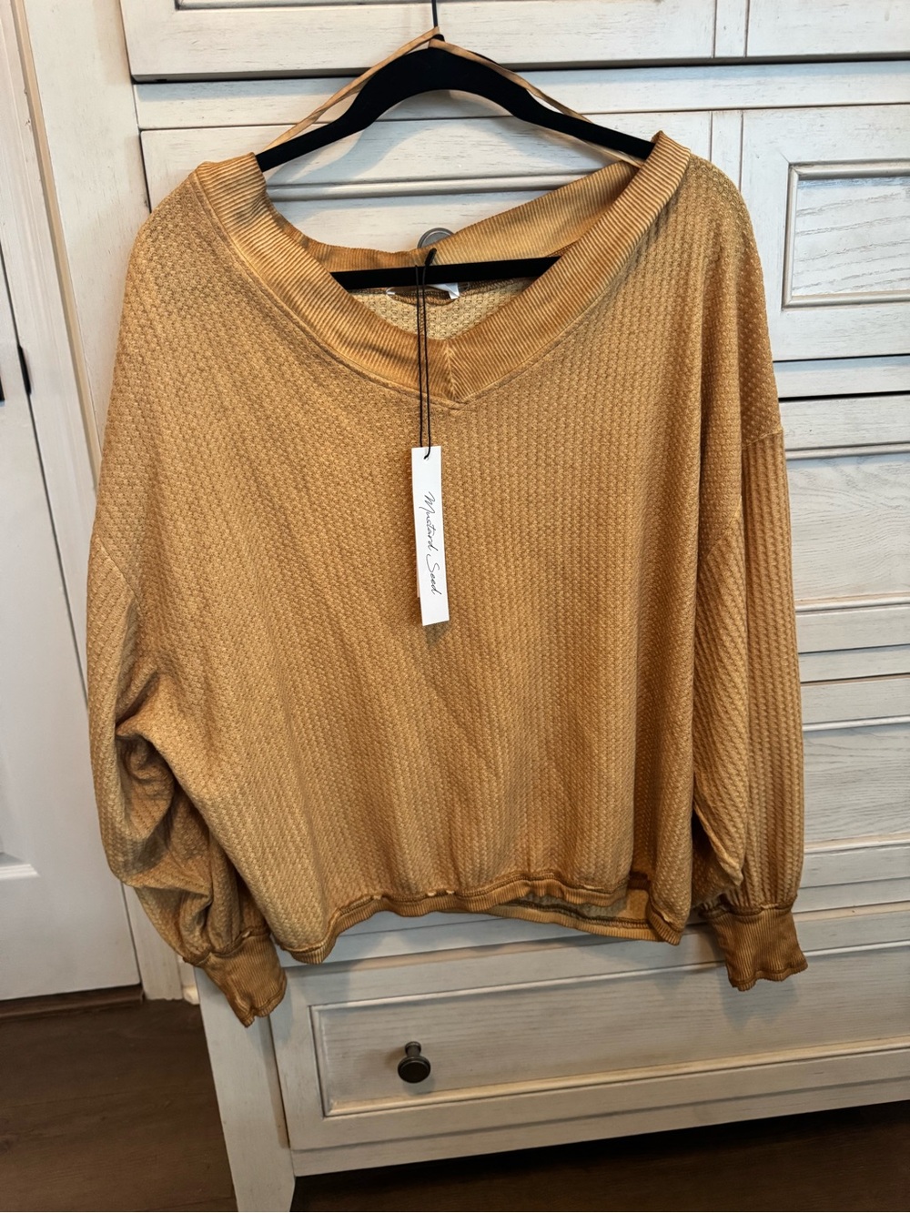 Mustard Seed Golden Mustard Waffle-Knit Pullover